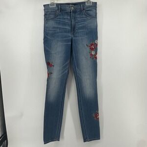Express High Rise Legging Jeans Blue Floral Embroidered Rose Skinny 10R Stretch